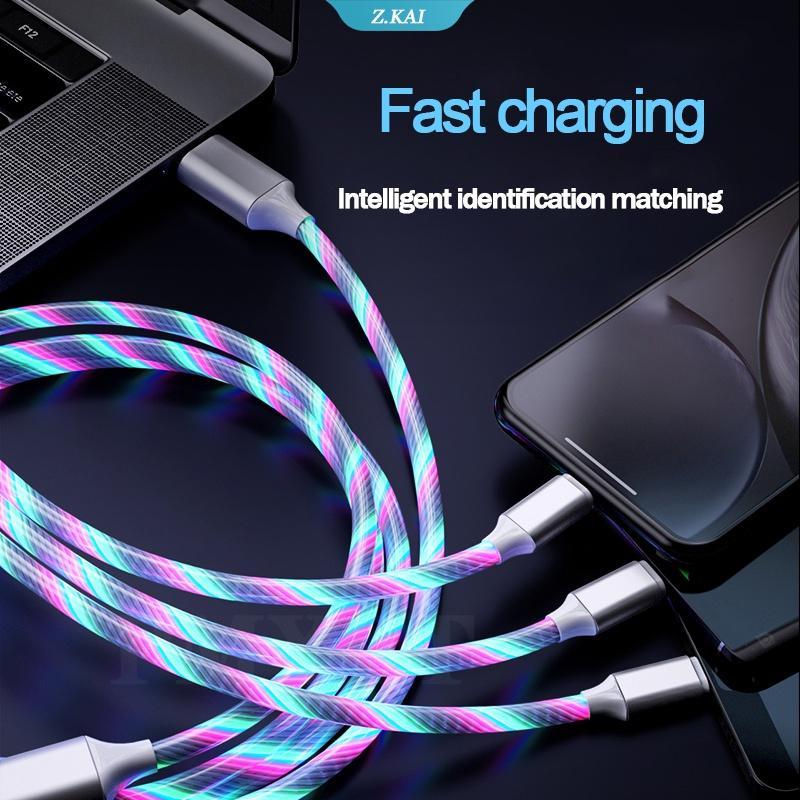 Dây Cáp Sạc Nhanh 3 Trong 1 Có Đèn LED Dành Cho iPhone Xiaomi Samsung