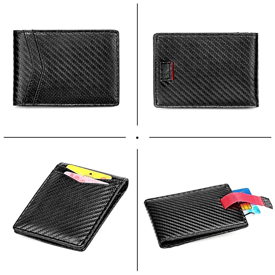 Ví Mỏng  Có Ngăn Đựng Thẻ Có Bảo Vệ RFID, Tối Đa 12 Thẻ, Ví Da Mini, Ví nam và nữ, Nhỏ, Ví, Carbon Đen, Bóp Mini Hiện đại