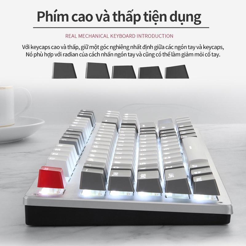 Bàn phím cơ không dây bluetooth 87 phím ba chế độ phối màu đa năng thời gian pin dài kết nối được với nhiều thiết bị