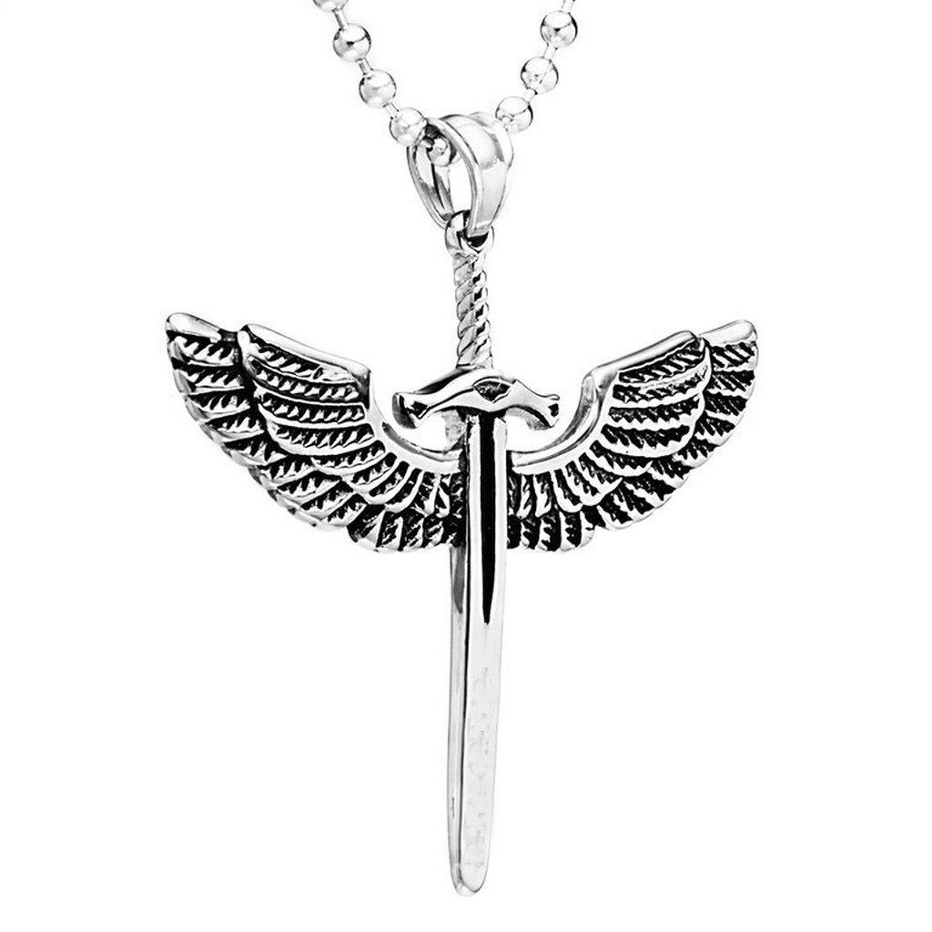 Men' Stainless Steel Cross Angel   Pendant Chain Necklace