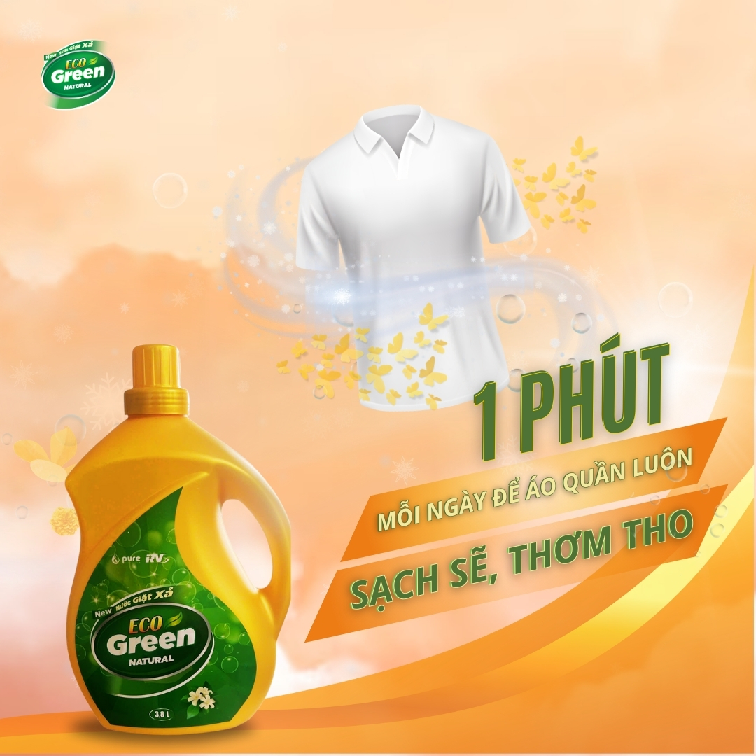 Nước Giặt Xả Sinh Học EcoGreen Natural - Đánh Bay Vết Bẩn Cứng Đầu, Lưu Hương Dài Lâu - 3.8L