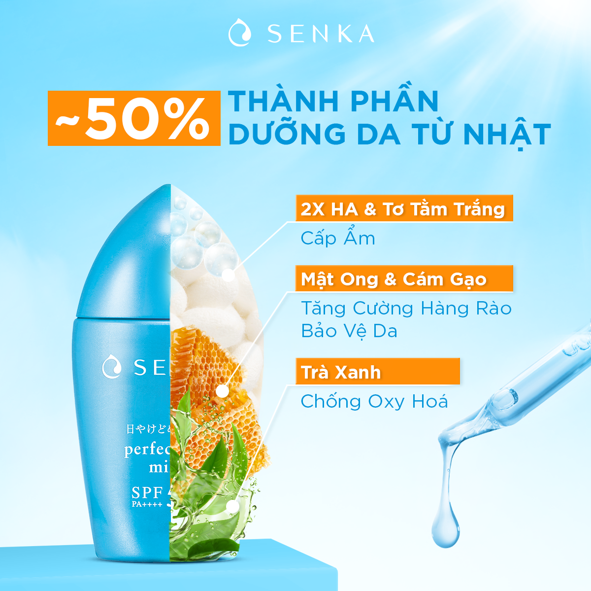 Kem Chống Nắng Dạng Sữa Senka Perfect UV Milk SPF 50+, PA++++ 41095 (40ml)