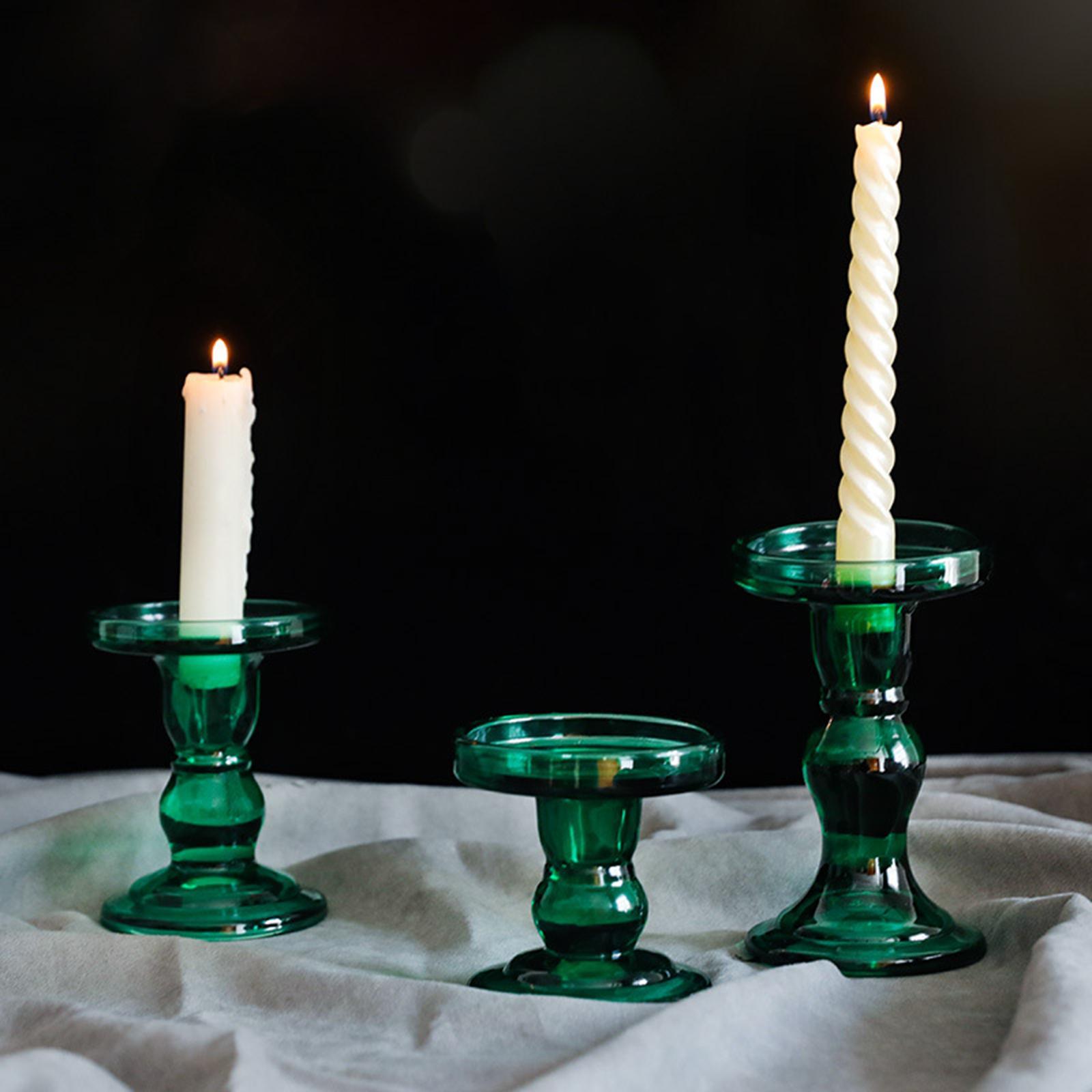 Retro Green Glass Candle Holder for Pillar Candle for Table Party Decor S