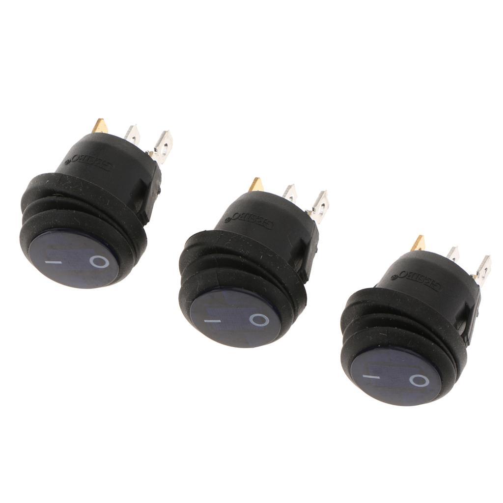 3 pieces 12V 200V Car Truck Round Rocker Toggle LED Switch Blue Light On-off Control