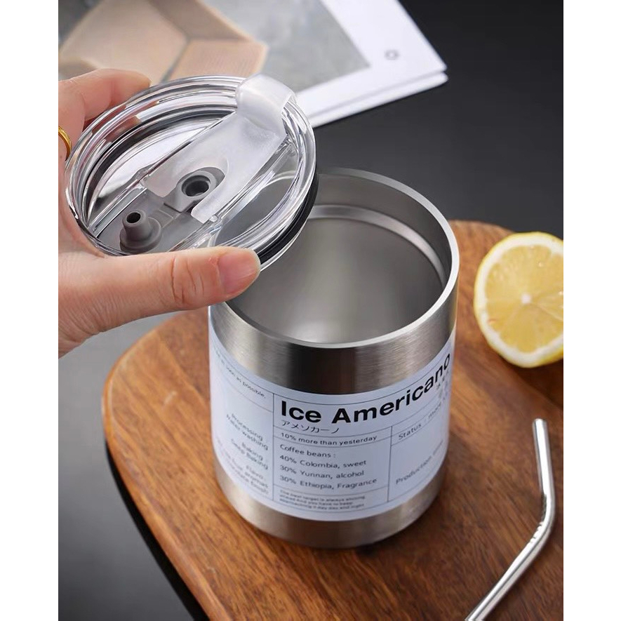 Ly Giữ Nhiệt 8 Tiếng Inox 304 5 Lớp, Cốc Giữ Nhiệt Iced Americano Anh Lam Store không gỉ cao cấp, Cốc giữ nhiệt kèm ống hút 600ml - Hàng chính hãng