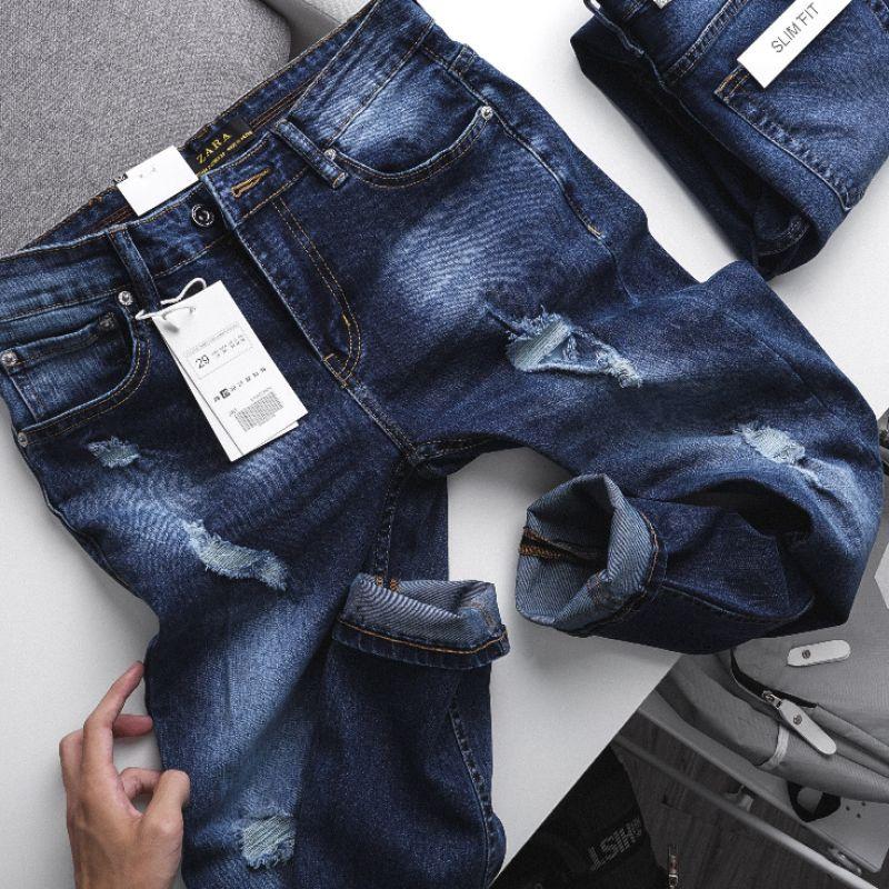 Quần jean nam mài rách VNXK slimfit ôm dáng siêu xịn