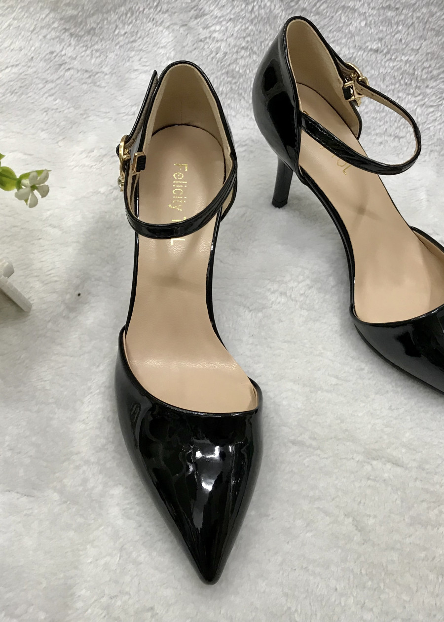 Giày cao gót da bóng gót nhọn có quai size nhỏ size thường S30