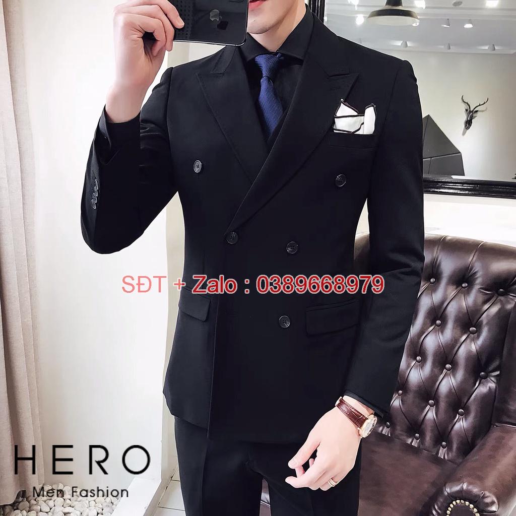 Bộ vest Nam Cao cấp màu đen, Chất vải sịn, Fom ôm đẹp, Bộ suit nam Hàn Quốc
