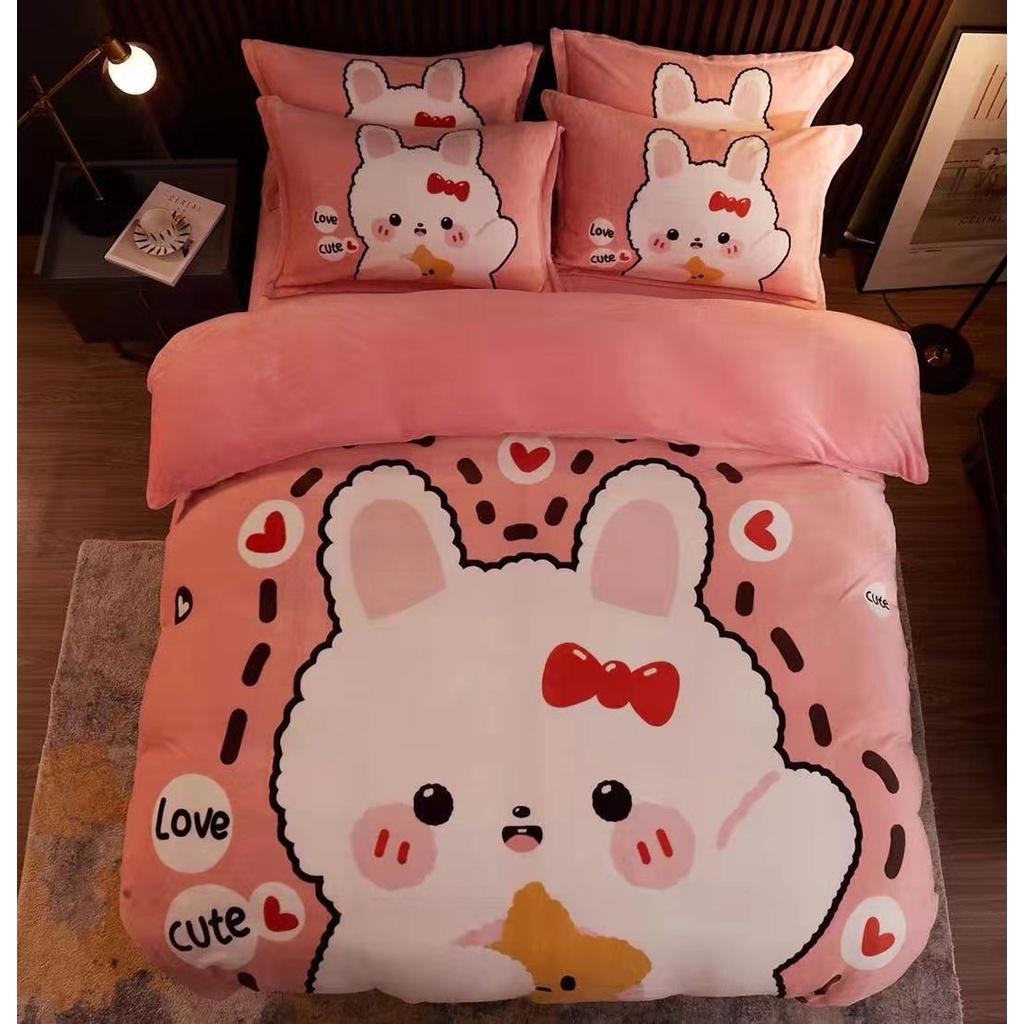 Bộ chăn ga gối đệm 3D nỉ nhung cao cấp , Kèm drap giường bo chun