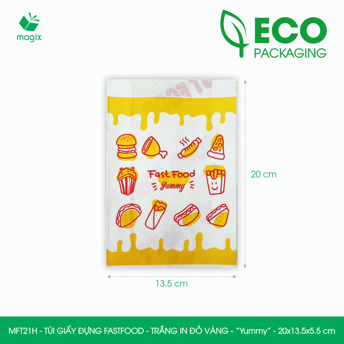 MFT21H - 20x13.5x5.5 cm - 500 Túi giấy MG đựng fastfood, túi đựng thực phẩm
