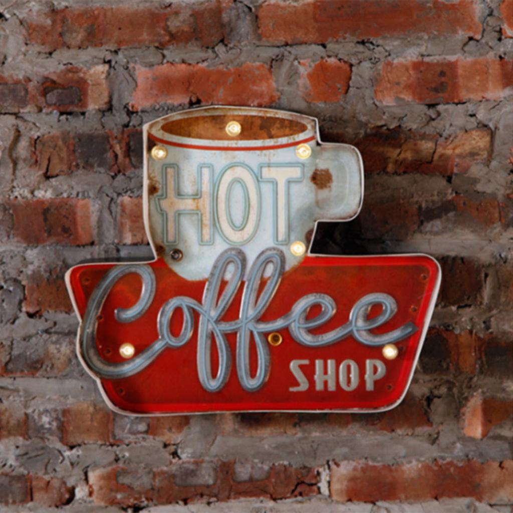 3D Metal Tin Sign Coffee Plaque LED Light Box Cafe Pub Bar