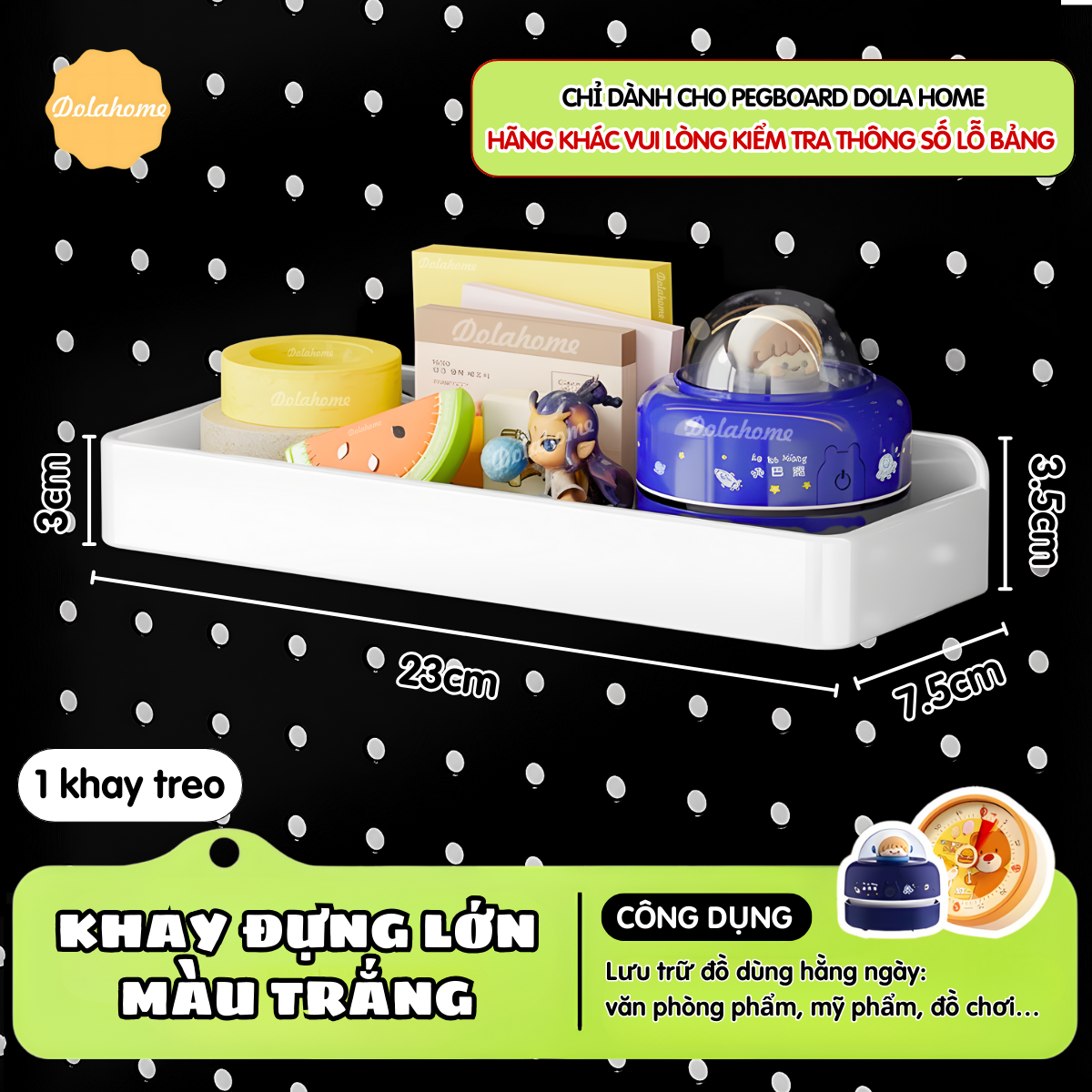Khay đựng Dola Home kim loại - phụ kiện bảng pegboard để tai nghe, đồng hồ, loa, dụng cụ trang trí bàn làm việc