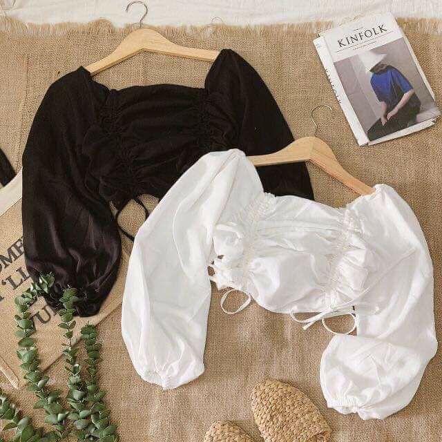 Áo croptop tay phồng rút dây