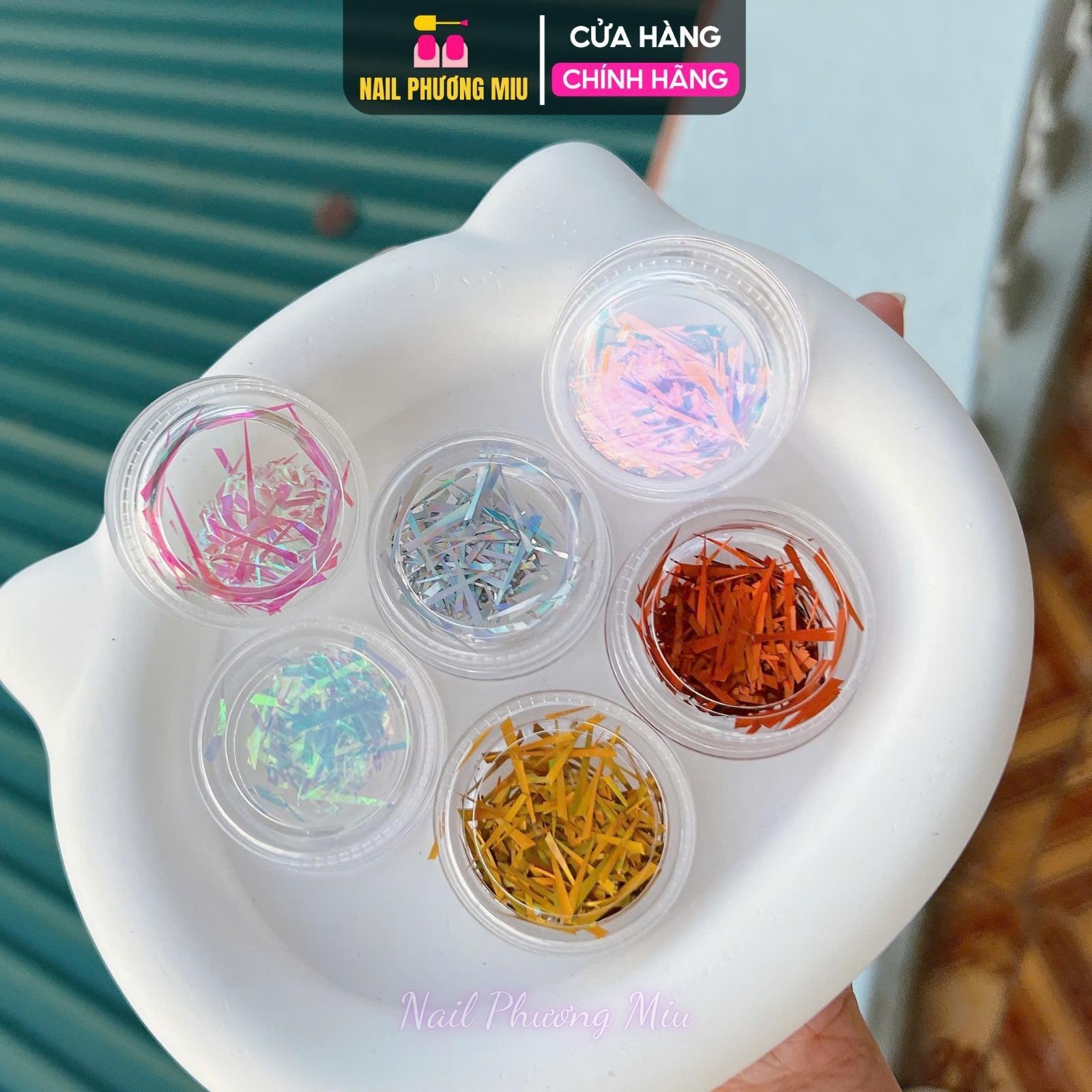 Set 6 Hũ Giấy Thuỷ Tinh, Giấy Kim Tuyến Cực Quang Làm Nail Lấp Lánh Nhiều Màu Trang Trí Móng Hàn Quốc Siêu Đẹp - Nail Phương Miu Nữ Women