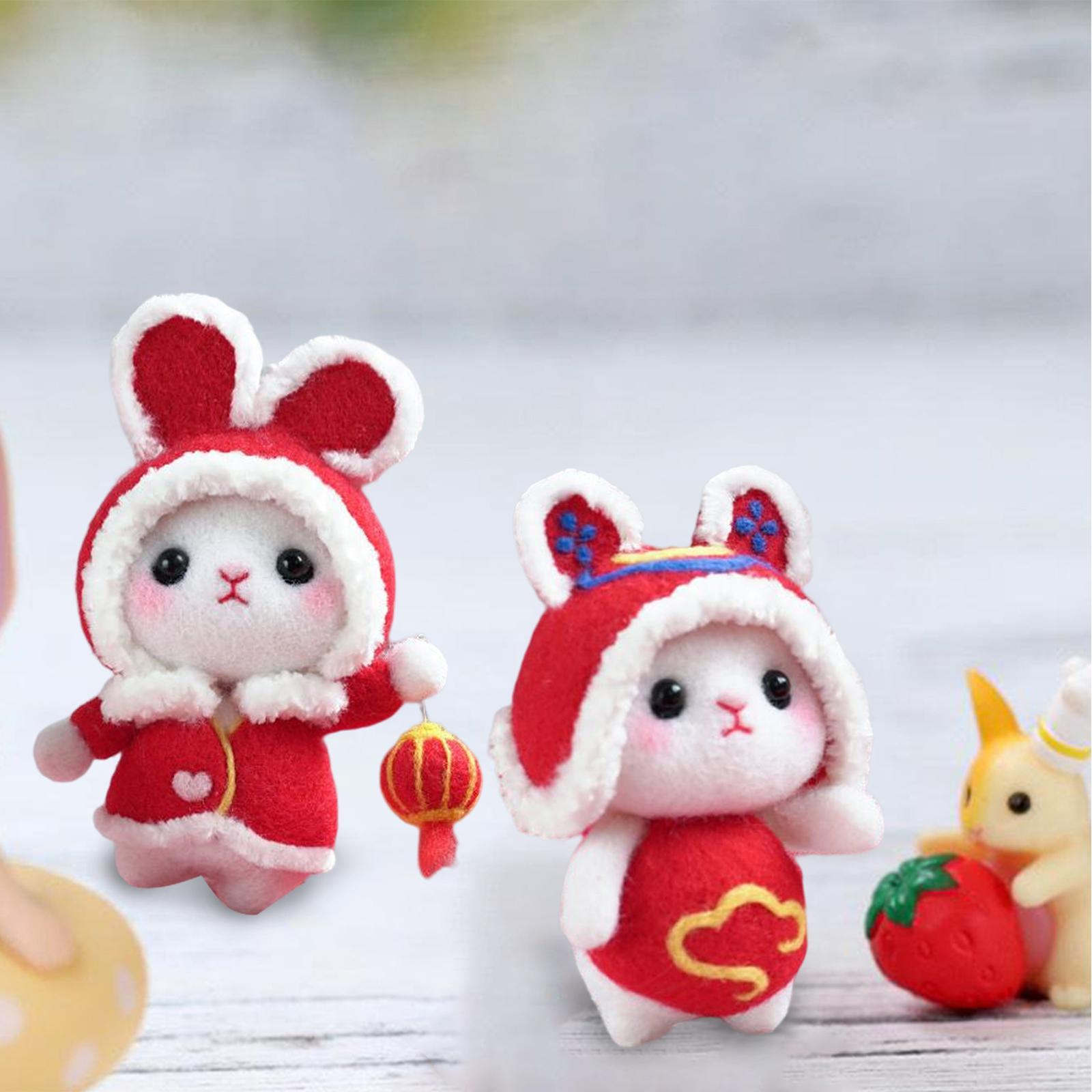 Mini Rabbit Wool Felt Kits Christmas 2023 Rabbit Year DIY Material Package Festival Toy for Handicraft Lover Beginners Beginner Kit