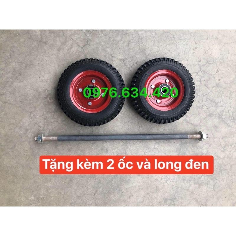 Combo 2 bánh xe đẩy đường kính 20cm kèm trục bánh xe 17ly dùng để thay thế và chế tạo xe đẩy hàng, xe kéo tặng kèm ốc