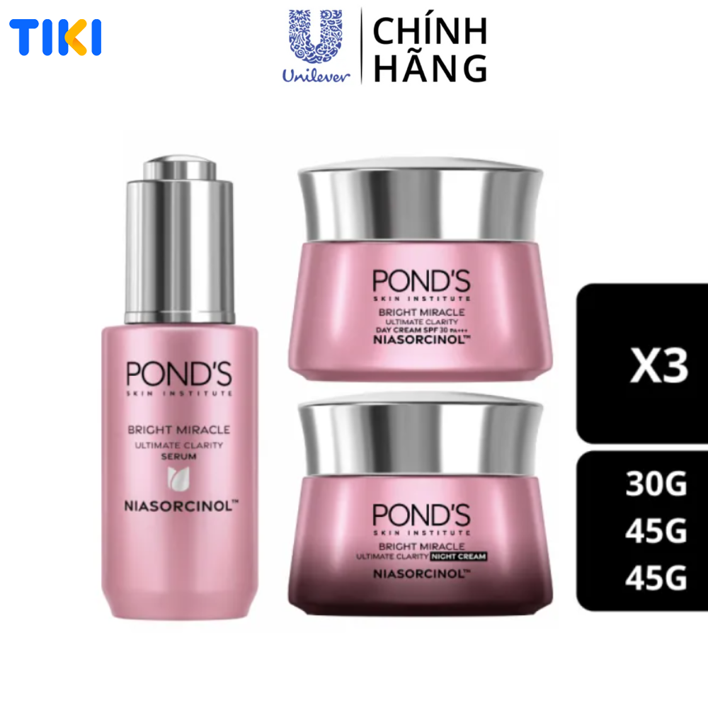 Combo Serum Dưỡng Sáng Mờ Thâm 3D Glow Và Kem Dưỡng Ẩm Ngày Đêm Ponds Bright Beauty 30G &Amp; 45G X2