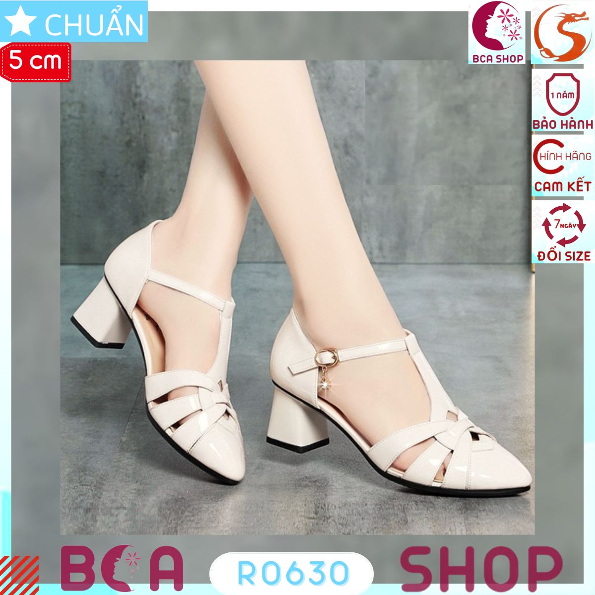 Sandal nữ mũi nhọn đế thấp 5 phân RO630 ROSATA tại BCASHOP thiết kế cắt xẻ cá tính, đá tòn ten dịu dàng cho set công sở