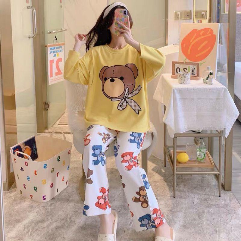 Đồ bộ nữ tay dài in hình họa tiết phù hợp mang mùa thu đông