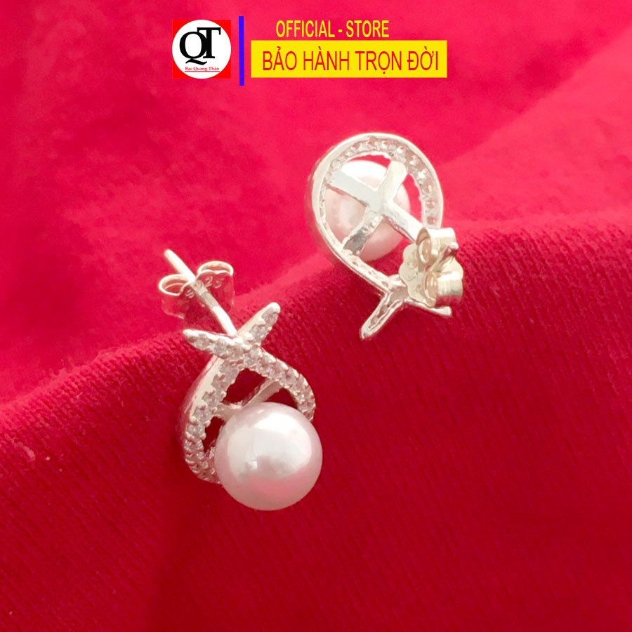 Bông tai nụ Ngọc size 6ly chất liệu bạc ta gắn đá cobic cao cấp chốt đeo sát tai Bạc Quang Thản - QTBT110
