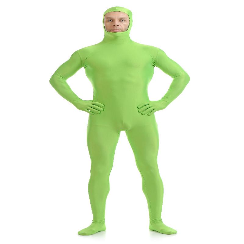 Open Face Zentai Spandex Unisex Catsuit Skin Tight Costume Green L