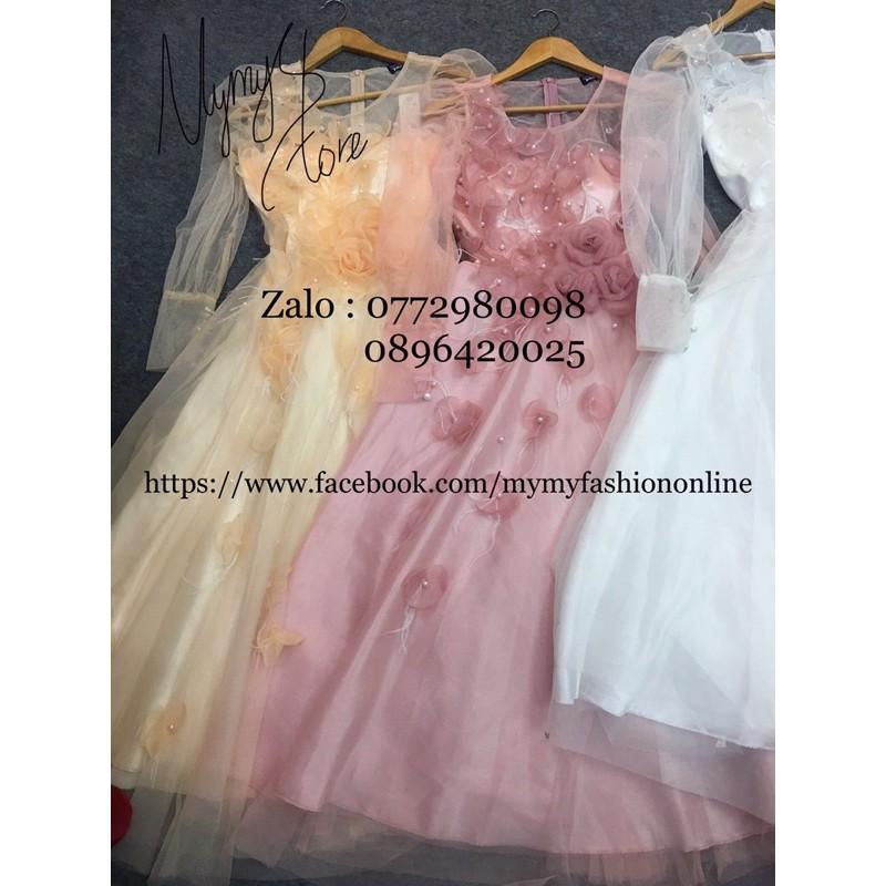 Đầm Maxi xoè tay dài phồng kết cườm và hoa nổi -MS202V- Size M/L đến 57kgMM MM