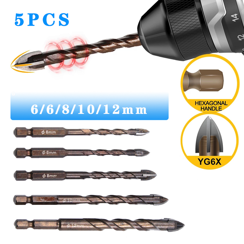 Mũi khoan đa năng 4 cạnh đầu lục giác 6-12mm, khoan kính, khoan thủy tinh, khoan gạch, khoan sắt