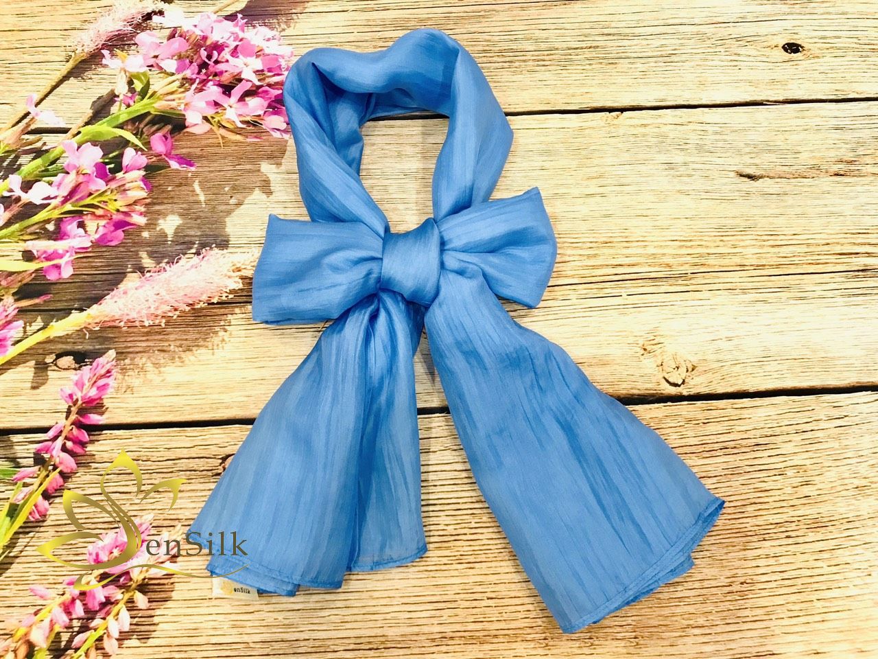 Khăn Lụa Tơ Tằm Dệt Truyền Thống SenSilk 160x55cm (Xanh), Khăn Lụa Thuần Việt, Silk Scarf Gift for Boss Him Her