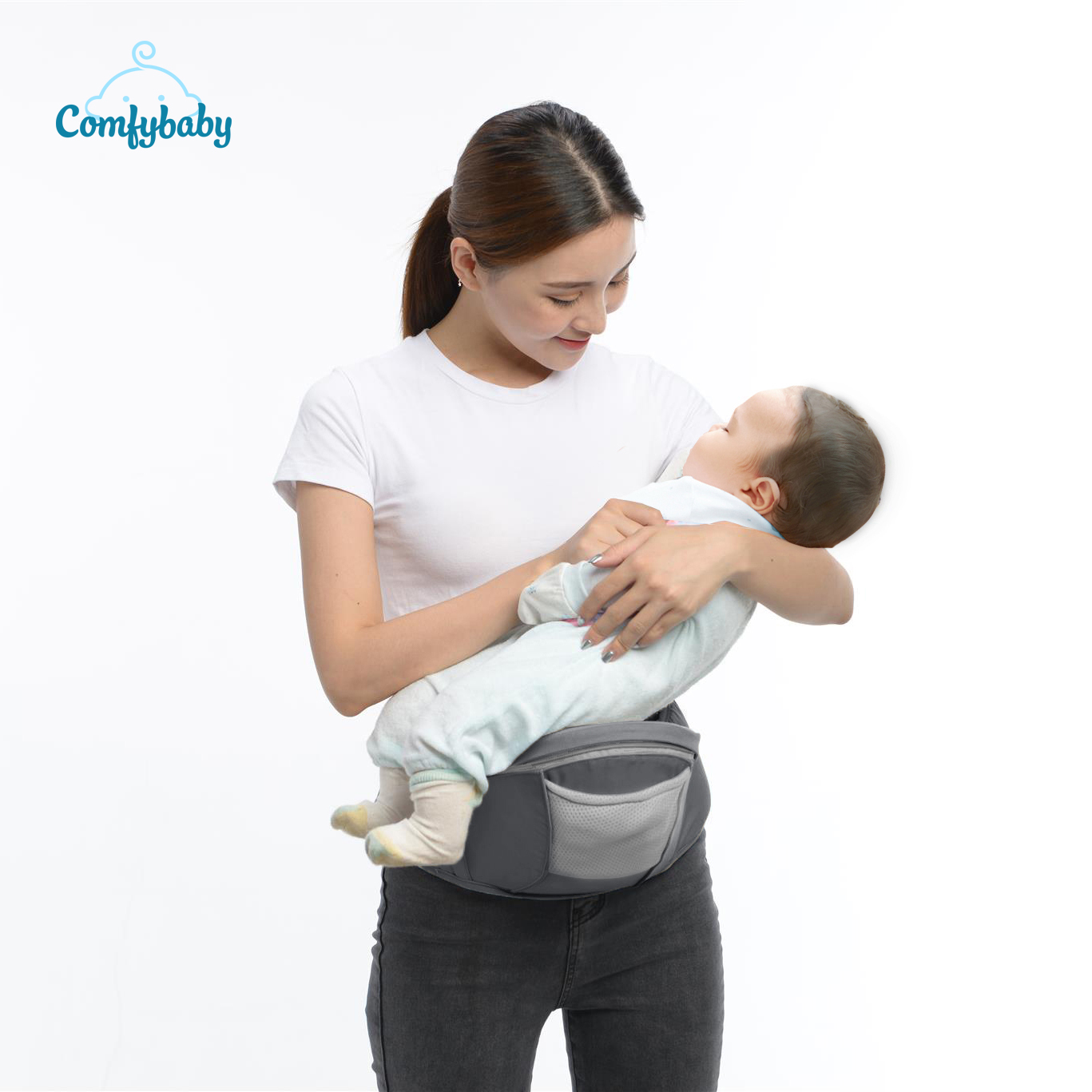 Hình ảnh Địu Em Bé Comfybaby Trợ Lực 4 Tư Thế + Tặng 2 Khẩu Trang Xuất Nhật