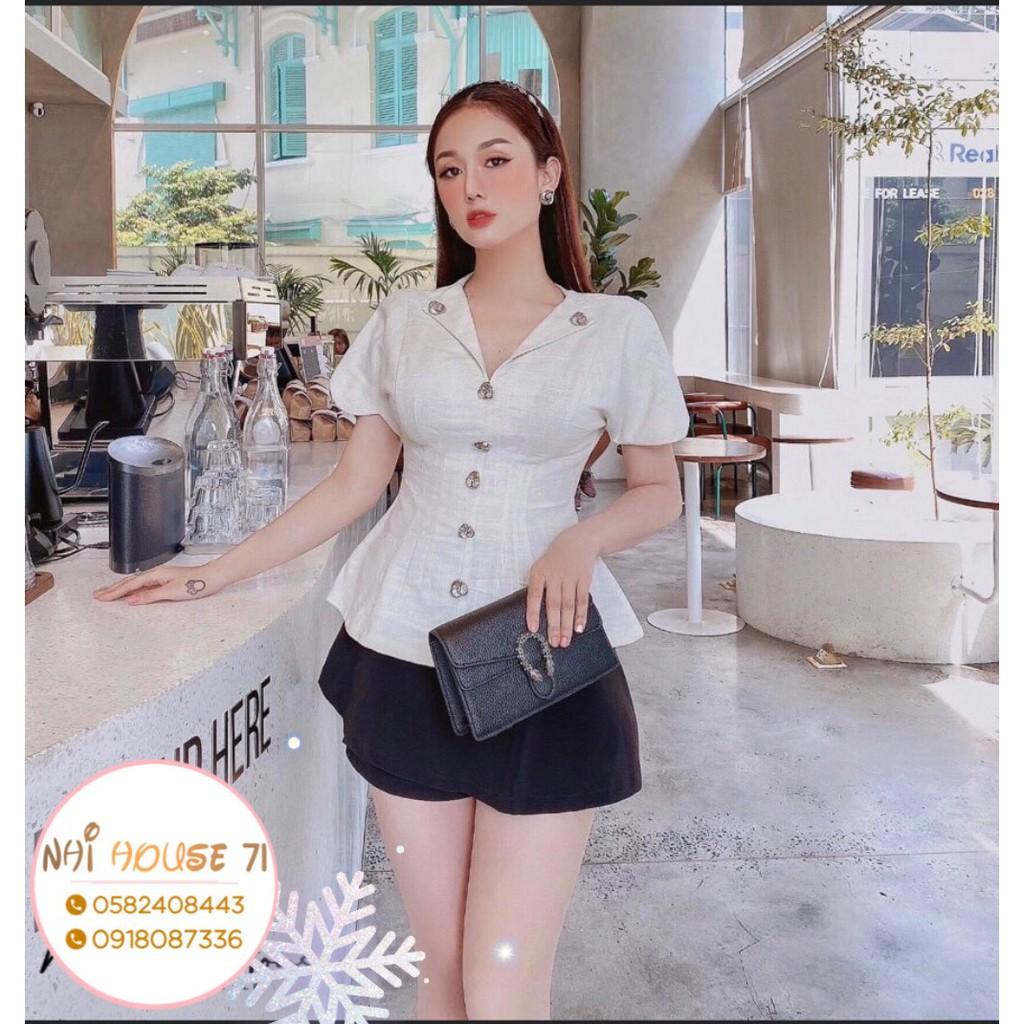 Set Đồ Nữ Sang Chảnh NHIHOUSE71 Vải Linen Áo Tay Liền Cổ Tim Phối Quần Váy Freesize 48-55kg