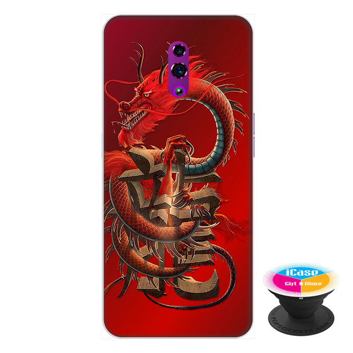 Ốp lưng điện thoại Oppo Reno hình Rồng Đỏ tặng kèm giá đỡ điện thoại iCase xinh xắn - Hàng chính hãng