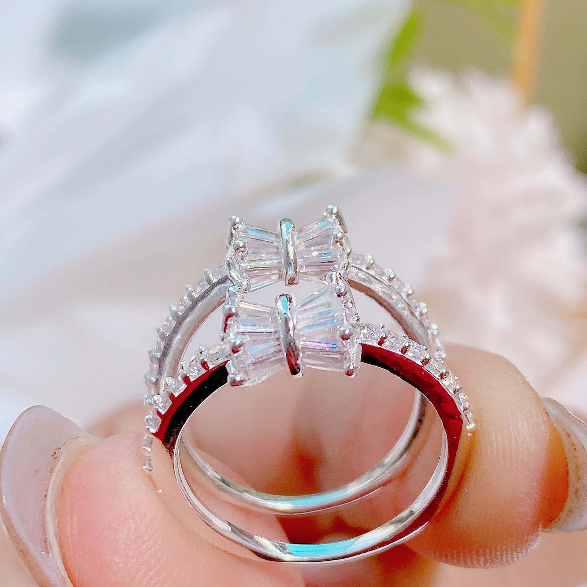 Nhẫn bạc nữ mặt nơ đá chất liệu bằng bạc s925 MS058a
