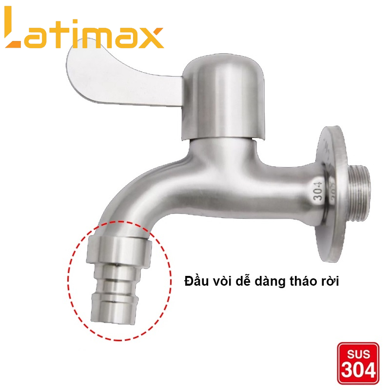 Vòi hồ, vòi xả nước máy giặt Inox 304 VH2 lõi ti đồng cao cấp siêu bền