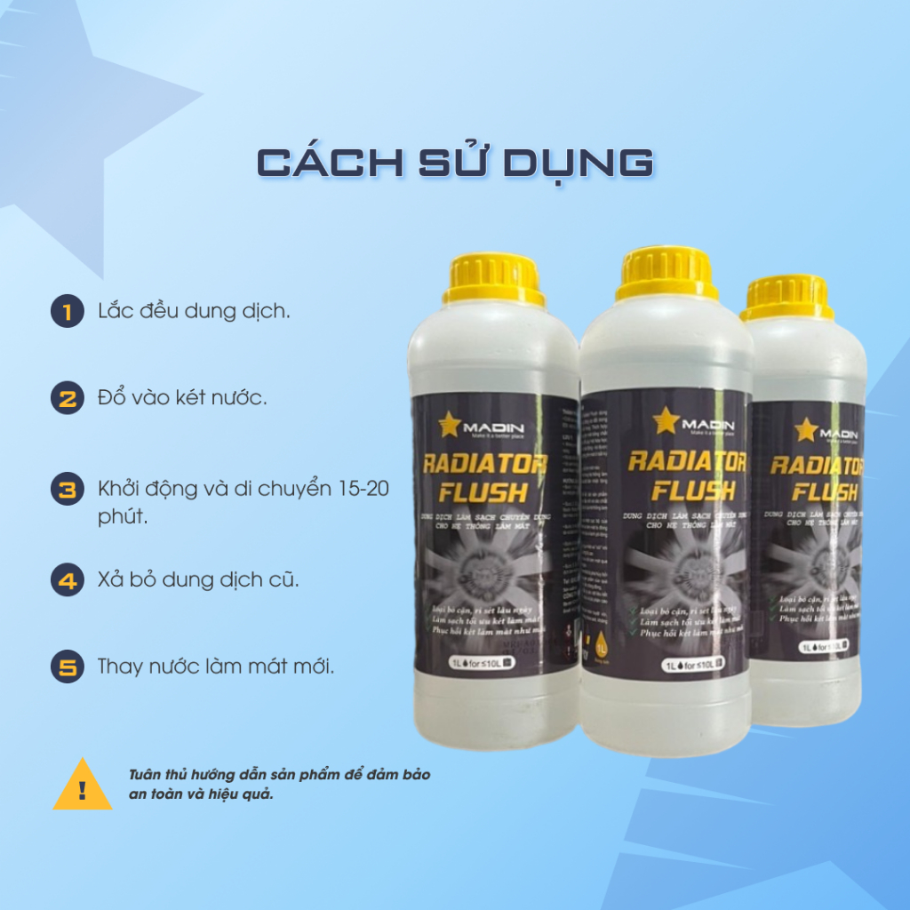 Sục rửa két nước làm mát Madin Radiator Flush 1L, vệ sinh két nước làm sạch cặn bẩn, canxi, rỉ sét