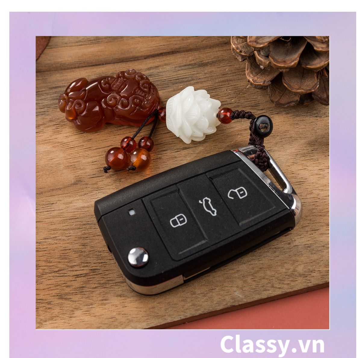 Classy Móc khóa phong thủy hình tỳ hưu làm từ đá thạch anh mang ý nghĩa may mắn gắn chìa khóa, điện thoại, sổ tay PK1420