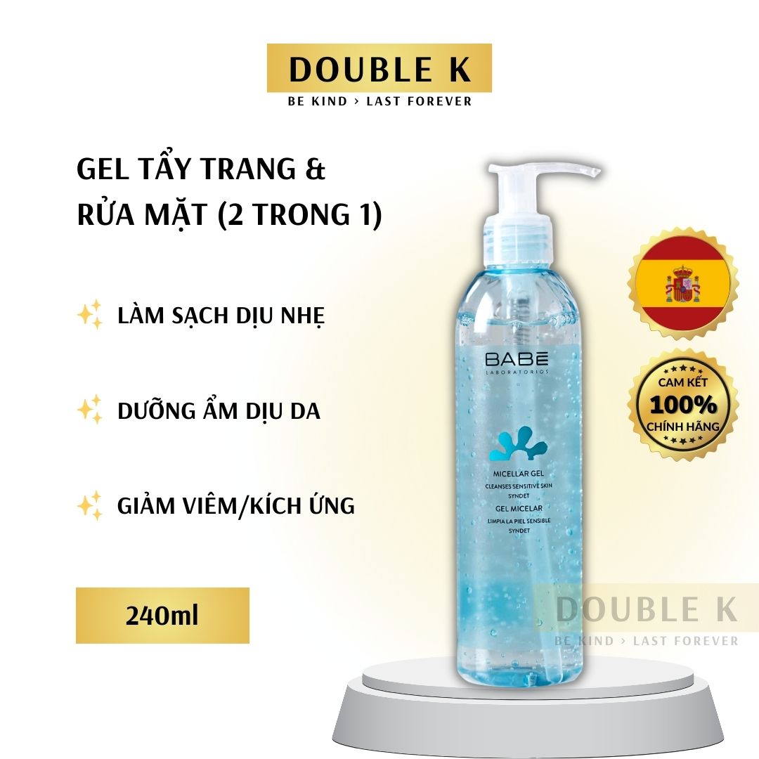 Gel Tẩy Trang và Rửa Mặt BABE Micellar Gel - Dùng Được Cho Da Nhạy Cảm - Double K