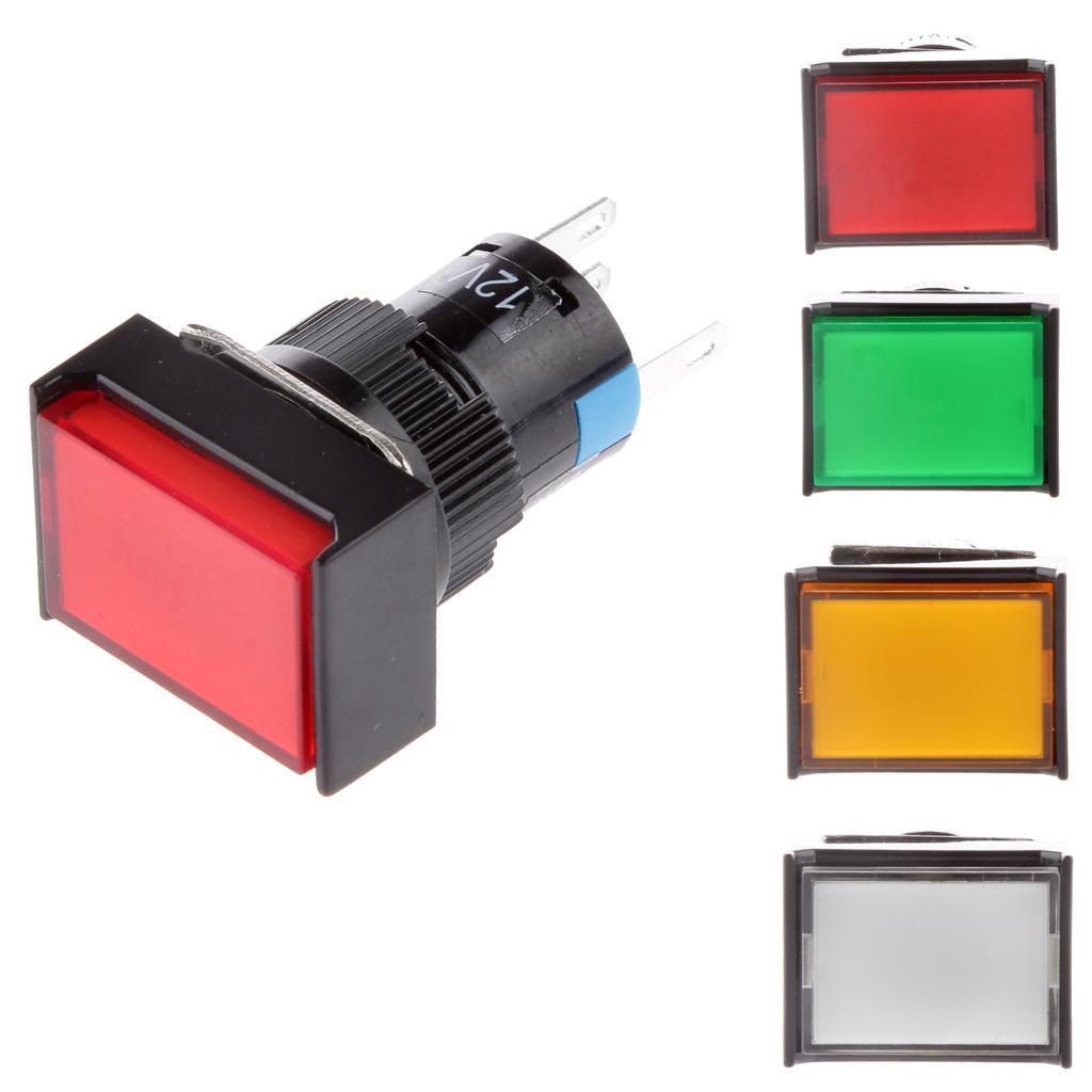 4 pieces DC 12V Push Button Momentary Self Reset Square Switch with LED Light 5 Pin 16mm Red