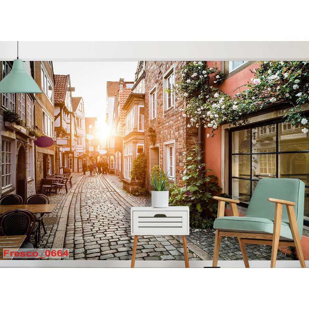 (HCM) Tranh dán tường 3d phong cảnh Châu Âu có sẵn keo,dễ dán(có in theo yêu cầu)