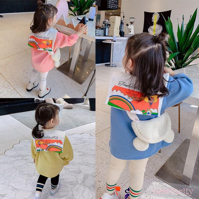 Đầm sweater tay dài vải nhung cổ búp bê dành cho bé