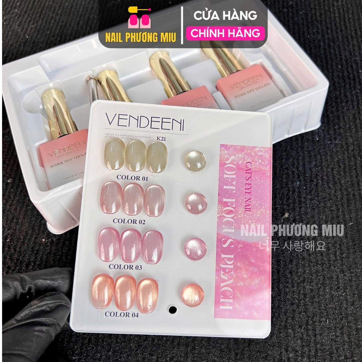 Set Sơn Mắt Mèo Lụa Ánh Nước Sáng Trong 4 Màu VENDEENI K21 Làm Nail Siêu Sáng, Sơn Gel Mắt Mèo Lụa Ánh Trăng Hồng Pha Lê Vàng