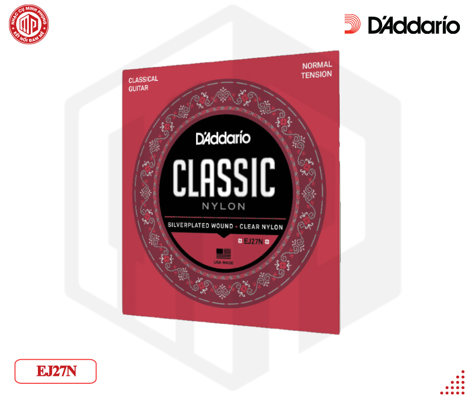 Bộ dây đàn Guitar Classic (Nylon) - D'Addario EJ27N - Normal Tension, Clear Nylon - Hàng chính hãng