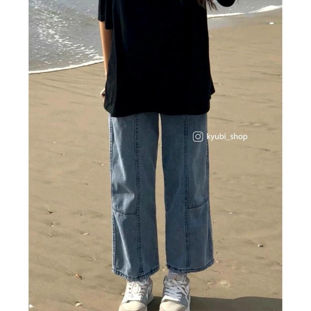 Quần jean ống đứng suông KYUBI form rộng phong cách ulzzang Hàn quốc (Có bigsize) - Baggy Jeans Cạp Lưng Cao ZEN92