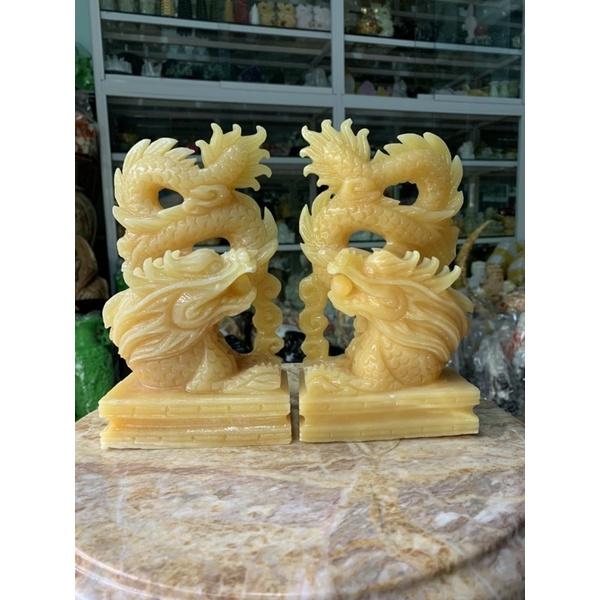 Cặp Rồng Ngậm Ngọc Đá Ngọc Hoàng Long - cao 21cm