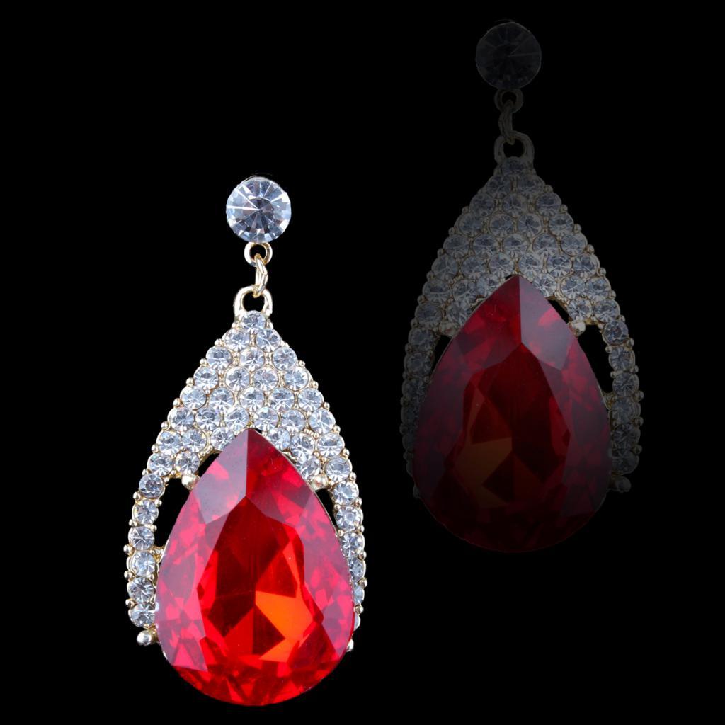 Vintage Glitter Rhinestone Diamante Teardrop Drop Dangle Earrings Red
