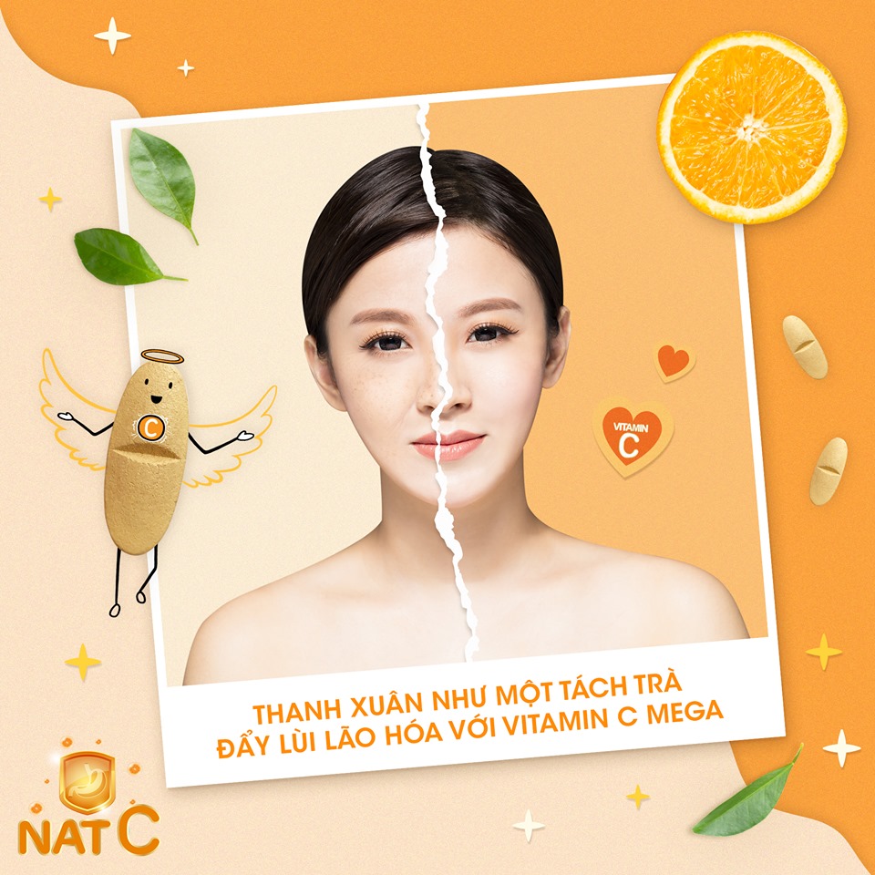 Viên uống Vitamin C sáng da, tăng cường đề kháng, giảm cảm cúm, cảm lạnh Mega We Care NAT C 1000