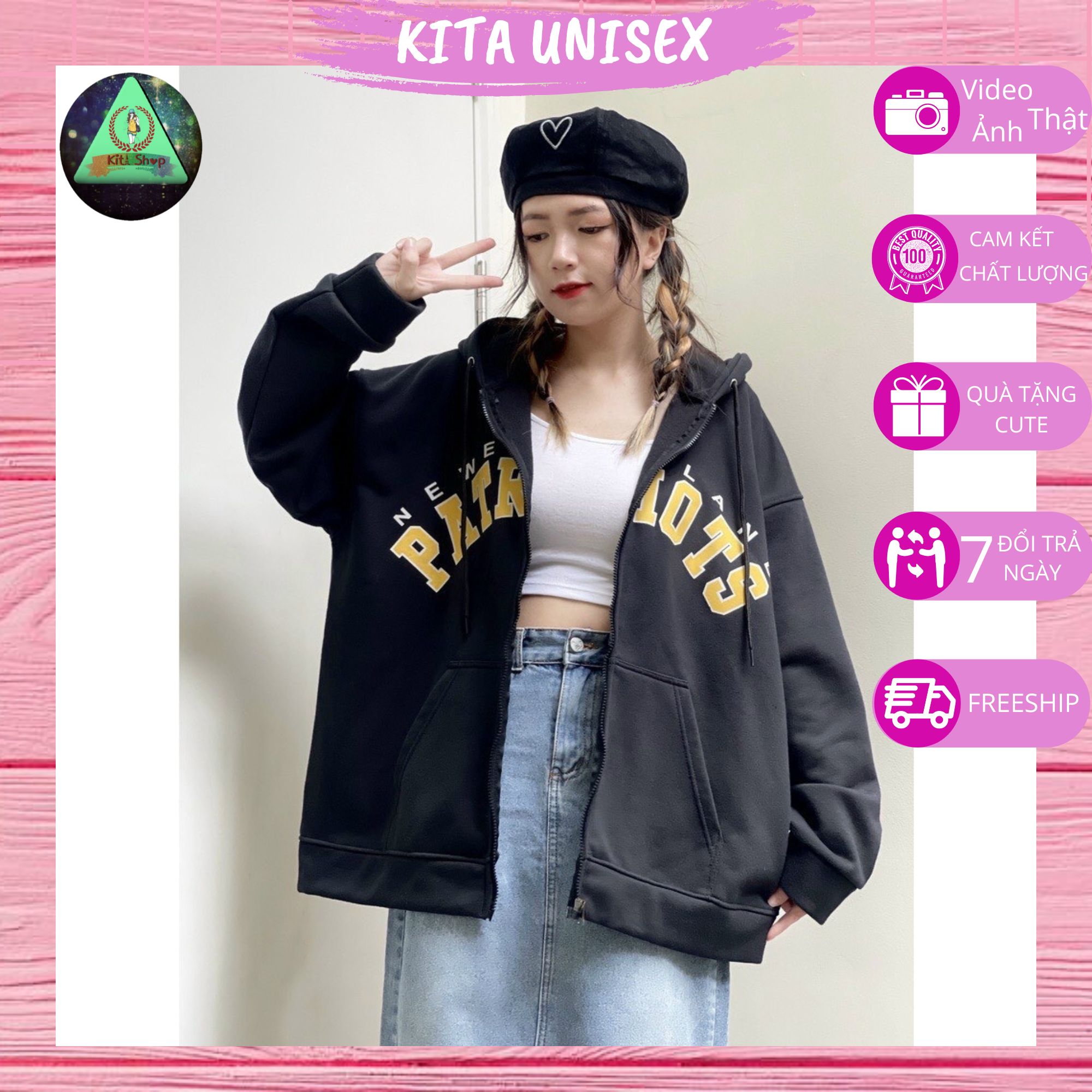 [Fullsize - Fulltag] Áo khoác Hoodies có khóa vải nỉ bông mềm ấm Thời trang Hot Trend Kita Unisex - PATRIOTS