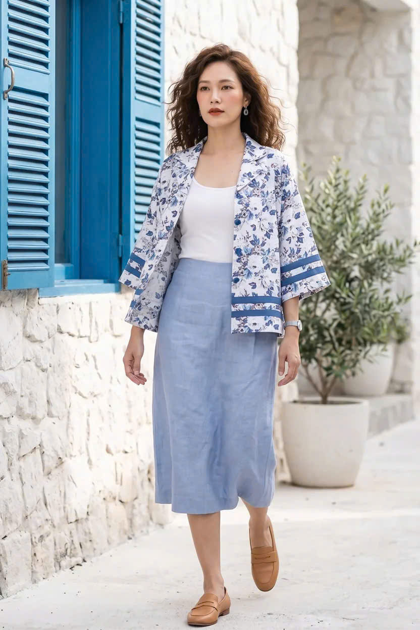 Áo Kiểu Vintage Cổ Ve Linen Hoa Mẫu Đơn Top252 Thời trang Hity