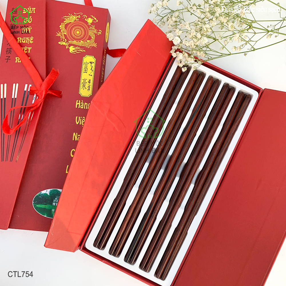Đũa Gỗ Trắc Tự Nhiên Siêu Sạch HAHANCO Đầu Búp Cách Điệu Bộ 10 Đôi