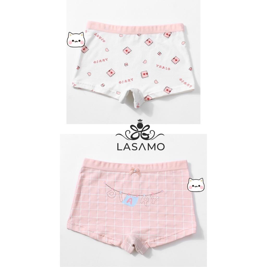 Set 4 chiếc quần chip bé gái, quần lót cho bé gái cotton cao cấp họa tiết Cô gái dễ thương hãng LASAMO mã QLB001