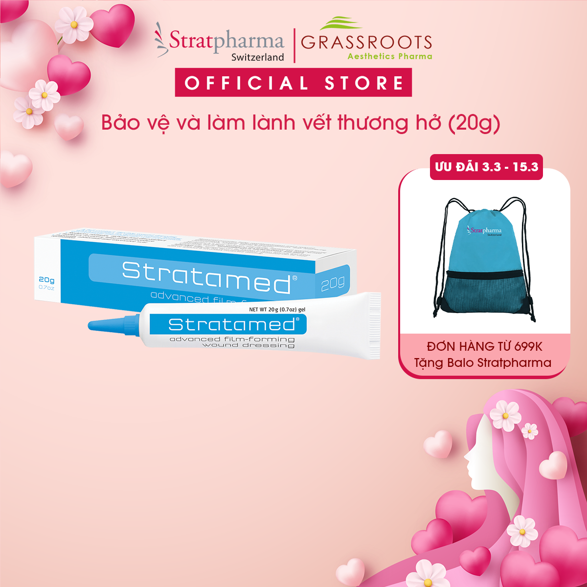 Gel Silicon bảo vệ và làm lành vết thương hở Stratamed 20g